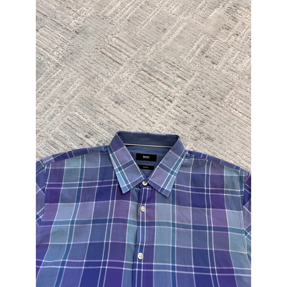BOSS Hugo Boss Plaid Short Sleeve Button Up Shirt Mens Casual - Picture 8 of 16